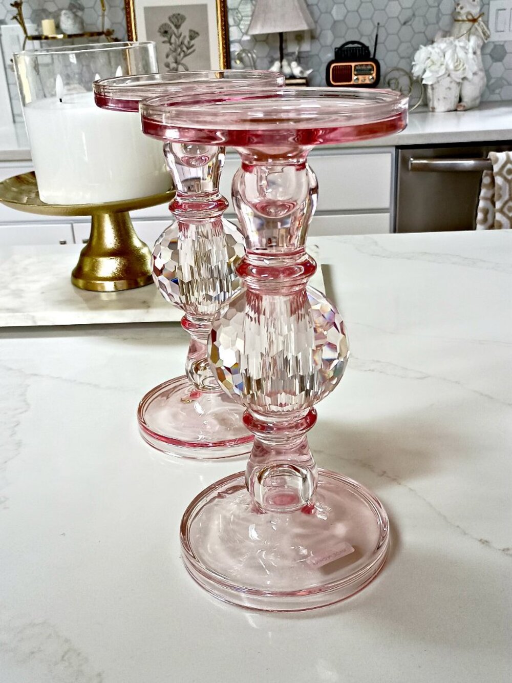 NEW! EXQUISITE LARGE PRISM CRYSTAL CANDLE HOLDERS OH La La